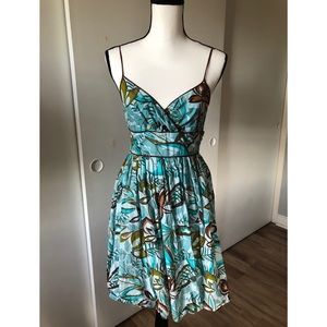Blue/Brown Tropical Flower Dress